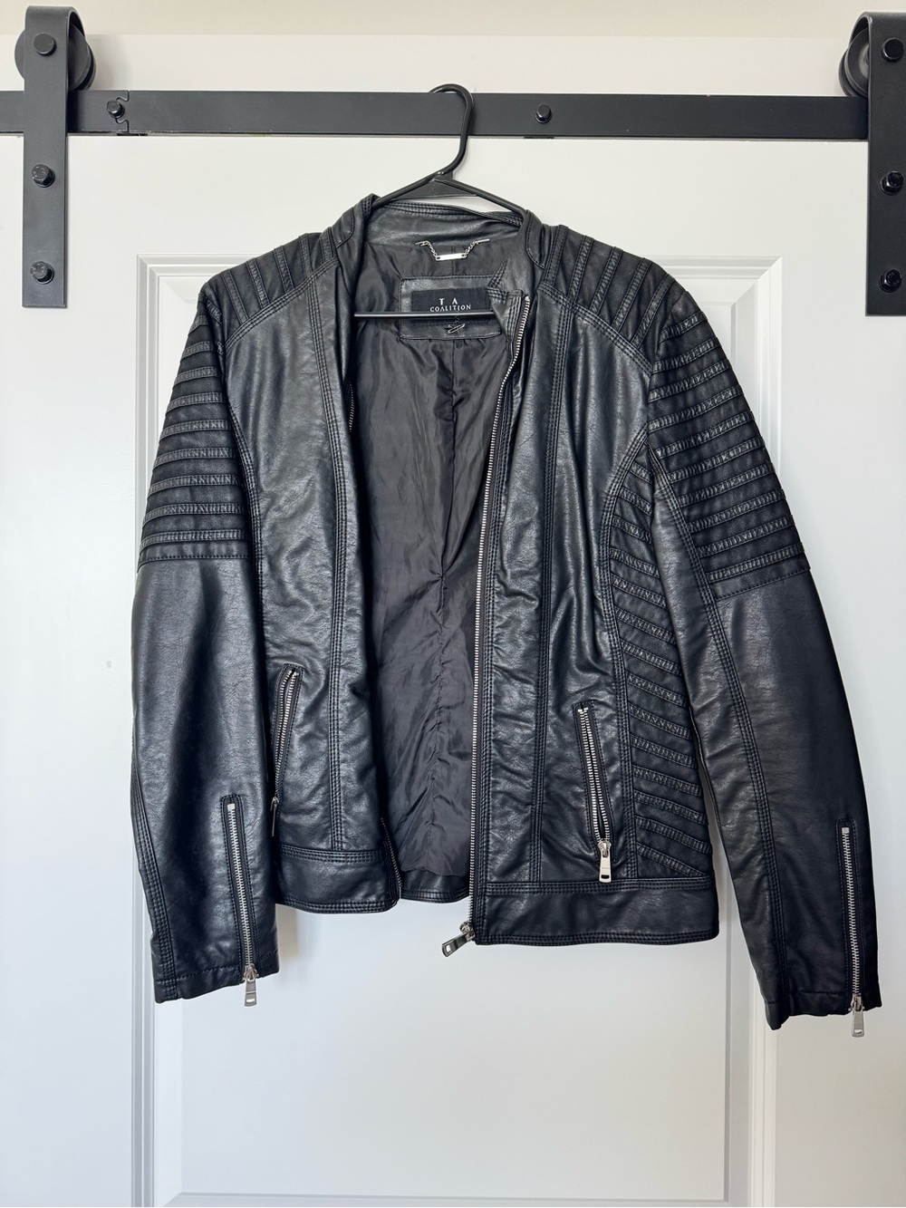 Tea Collection Black Quilted-Panel Leather Jacket